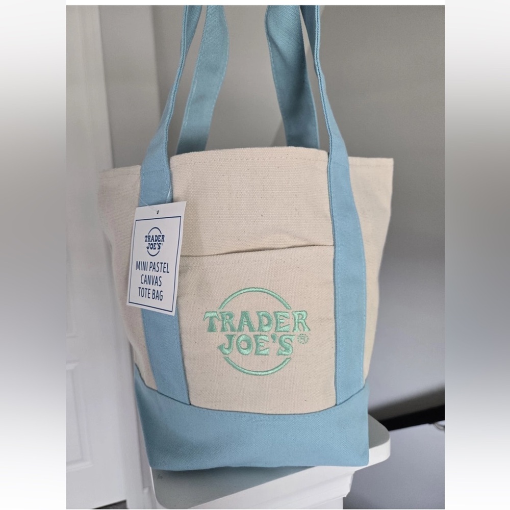 Trader Joe’s Pastel Blue Mini Canvas Tote Bag! NWT